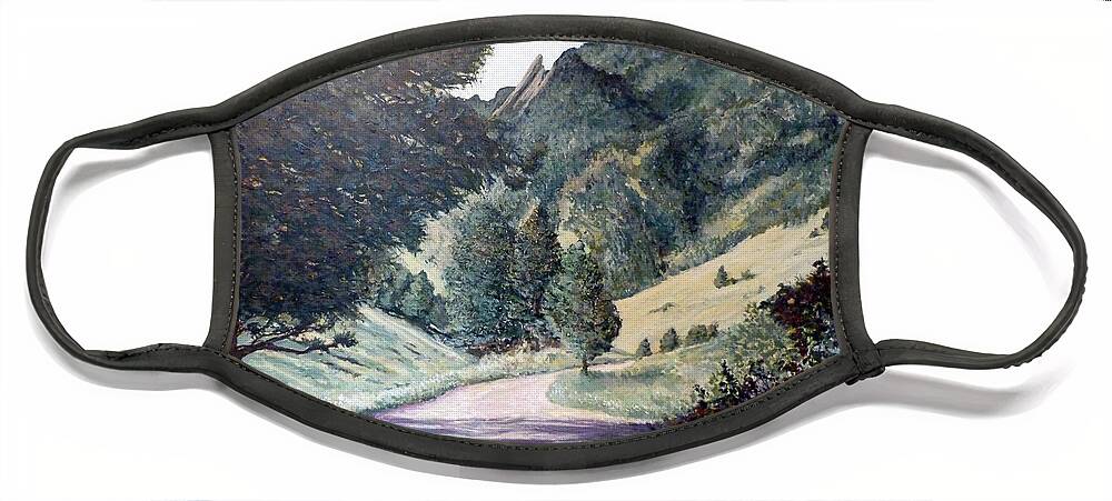 Boulder Face Mask featuring the painting Sanitas Trail Boulder Colorado by Tom Roderick