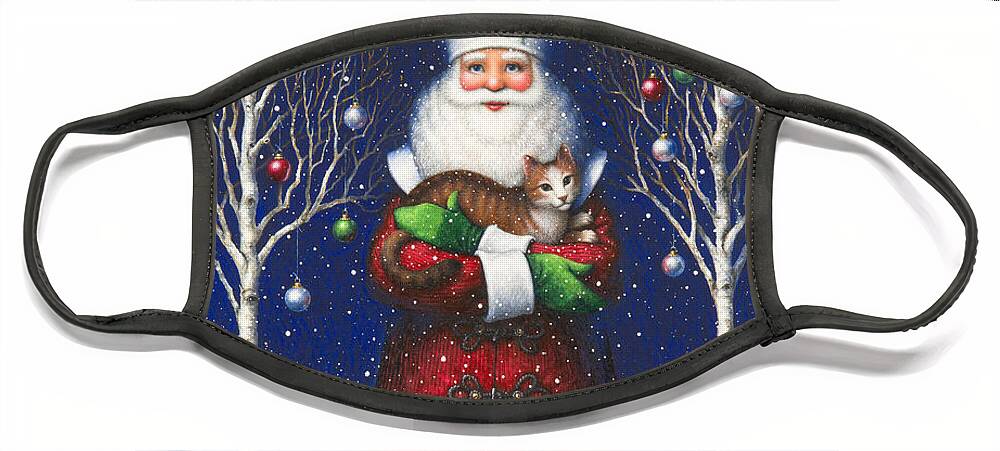 Santa Claus Face Mask featuring the painting Santa's Cat by Lynn Bywaters