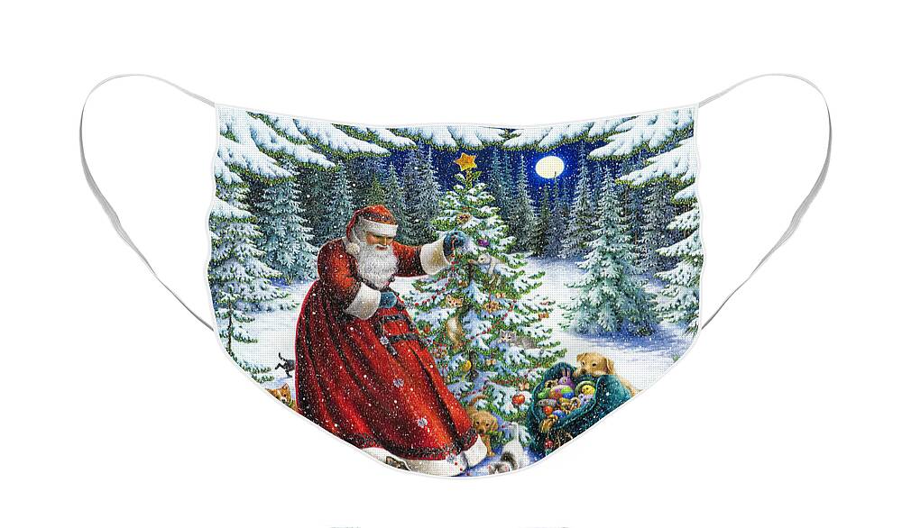 Santa Claus Face Mask featuring the painting Santa's Little Helpers by Lynn Bywaters