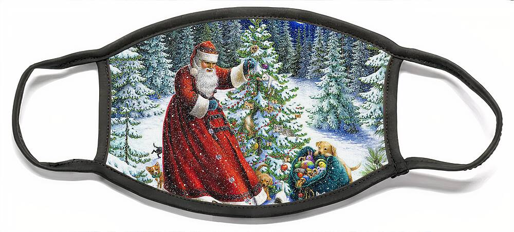 Santa Claus Face Mask featuring the painting Santa's Little Helpers by Lynn Bywaters