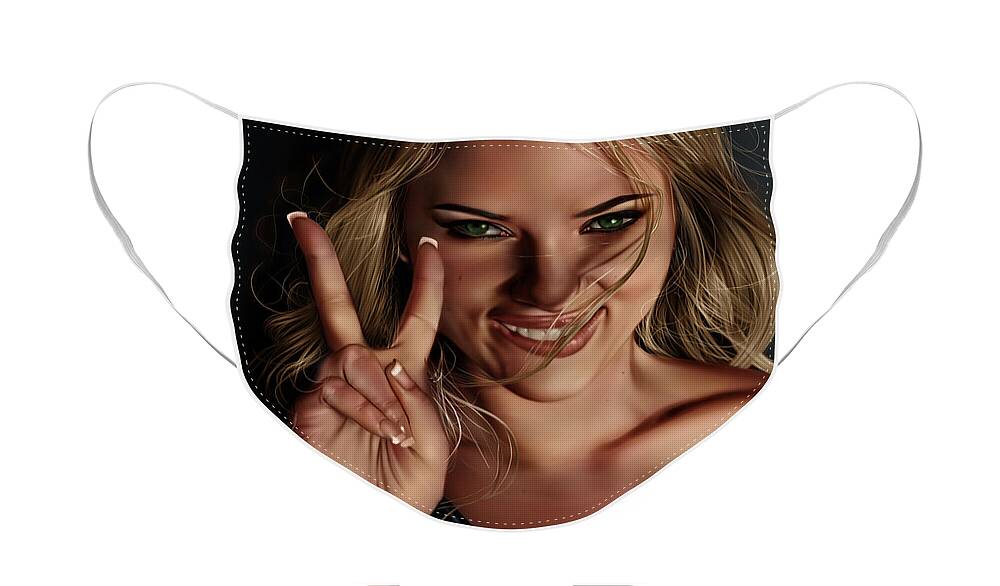 Pete Face Mask featuring the painting Scarlett by Pete Tapang