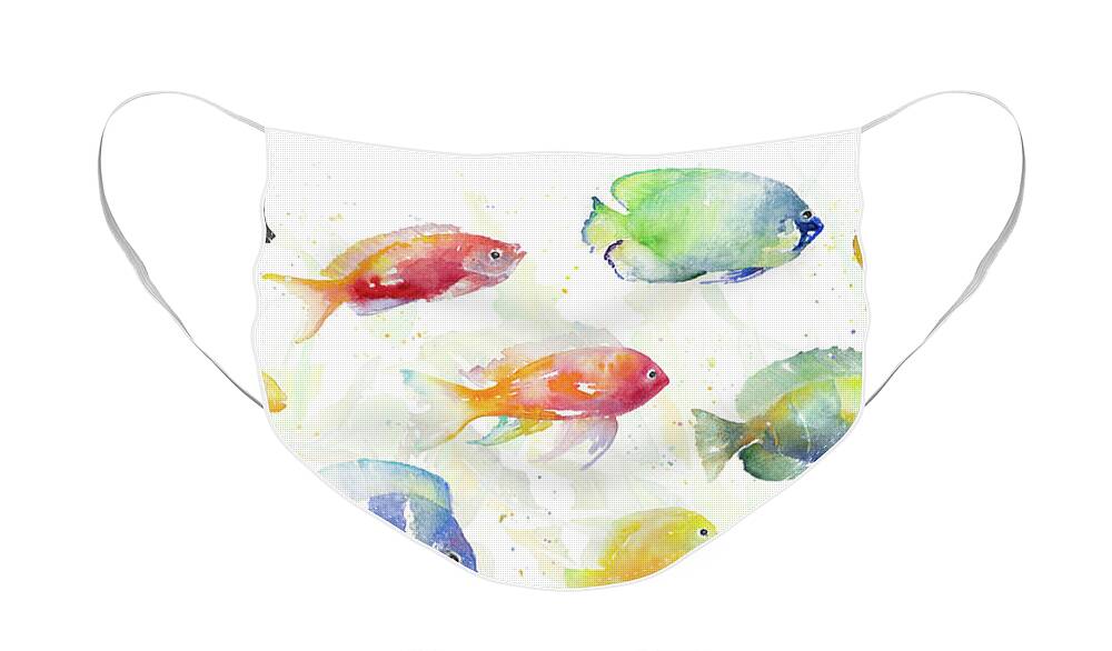 School Face Mask featuring the painting School Of Tropical Fish by Lanie Loreth