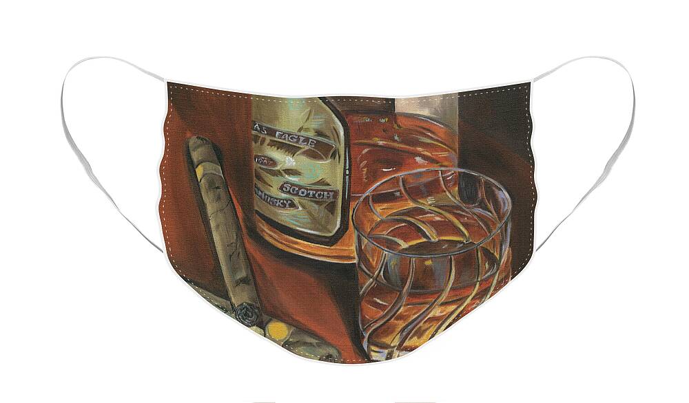 Scotch Face Mask featuring the painting Scotch and Cigars 3 by Debbie DeWitt