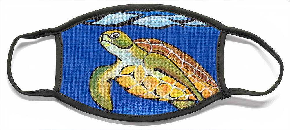 Sea Face Mask featuring the painting Sea Turtle by Adam Johnson