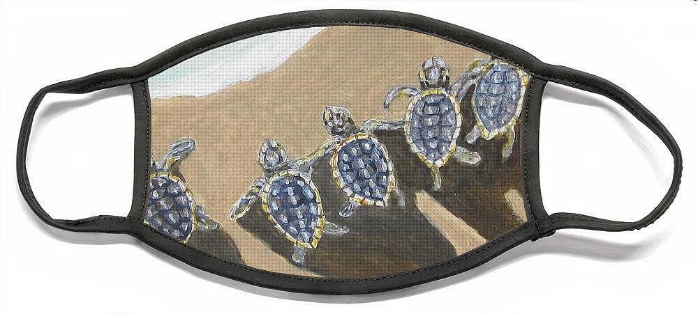 Turtles Face Mask featuring the painting Sea Turtle Babes by Anne Marie Brown