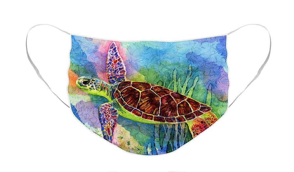 Turtle Face Mask featuring the painting Sea Turtle by Hailey E Herrera