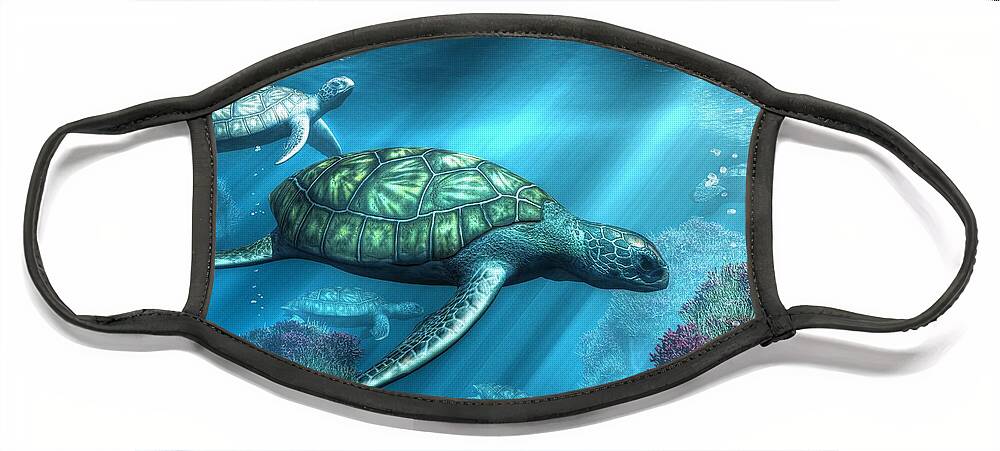 Sea Turtles Face Mask featuring the digital art Sea Turtles by Daniel Eskridge
