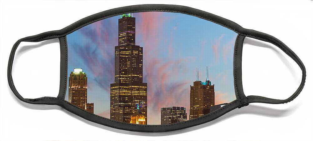 Chicago Skyline Face Mask featuring the photograph Sears Tower Sunset by Sebastian Musial