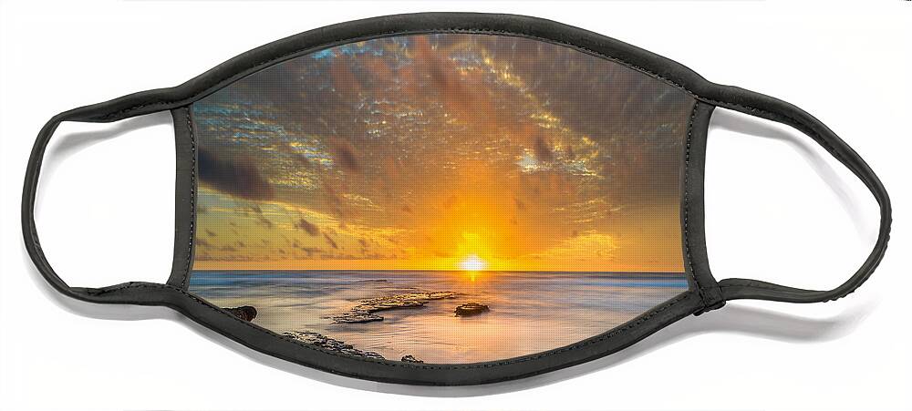 California; Long Exposure; Ocean; Reflection; San Diego; Sand; Seascape; Sunset; Sun; Clouds Face Mask featuring the photograph Seaside Sunset - Square by Larry Marshall