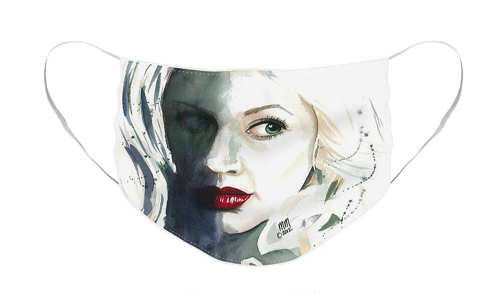 Beautiful Woman Face Mask featuring the painting Shadows of the Past by Michal Madison