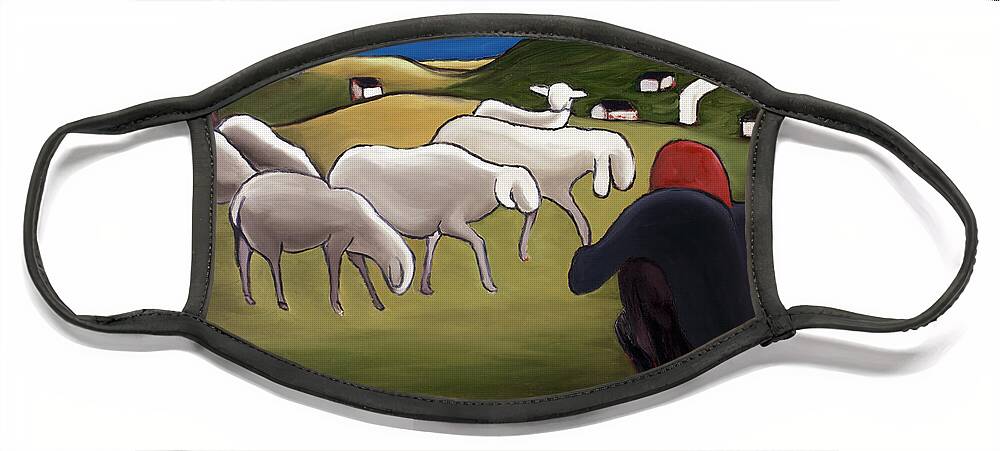 Sheep Herder Face Mask featuring the painting Sheep Herder by William Cain