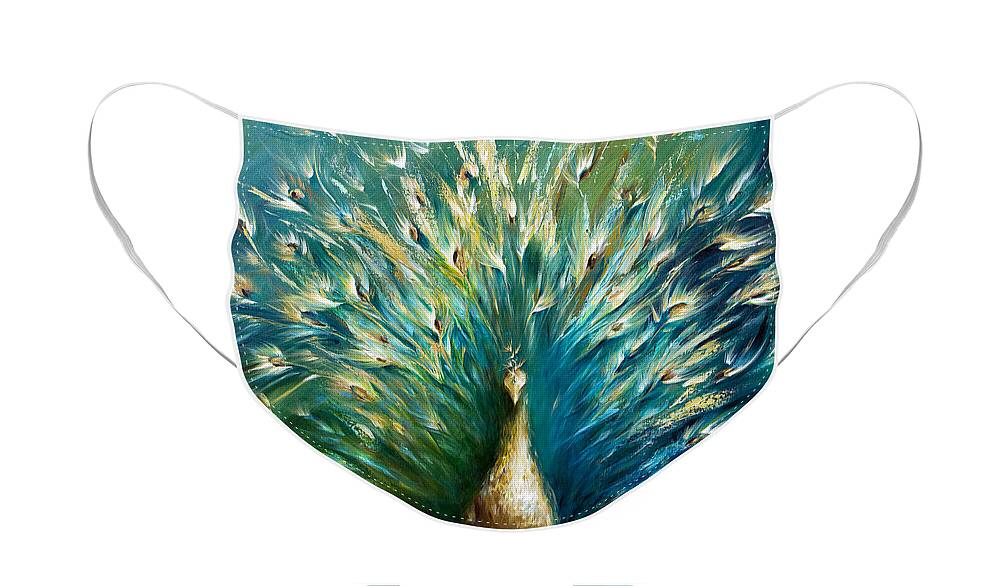 Peacock Face Mask featuring the painting Show Off 3 White Peacock by Dina Dargo