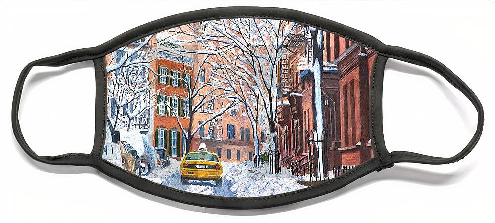 Snow Face Mask featuring the painting Snow West Village New York City by Anthony Butera