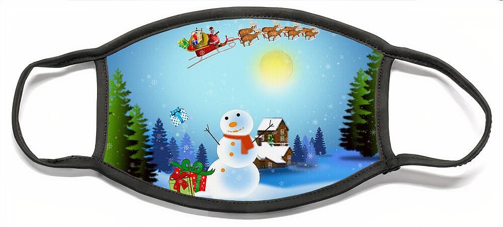 Christmas Face Mask featuring the digital art Snowmen receive gifts too by Spikey Mouse Photography