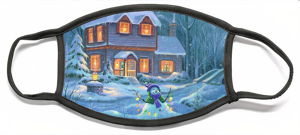 Michael Humphries Face Mask featuring the painting Snowy Bright Night by Michael Humphries