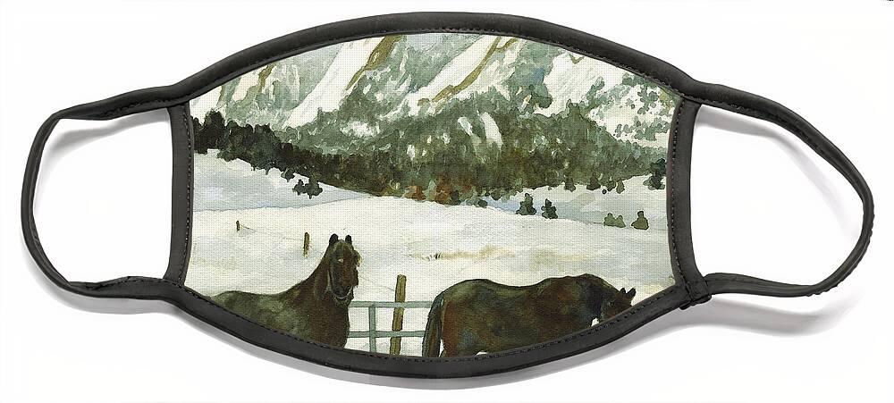 Winter Scene Painting Face Mask featuring the painting Snowy Day by Anne Gifford