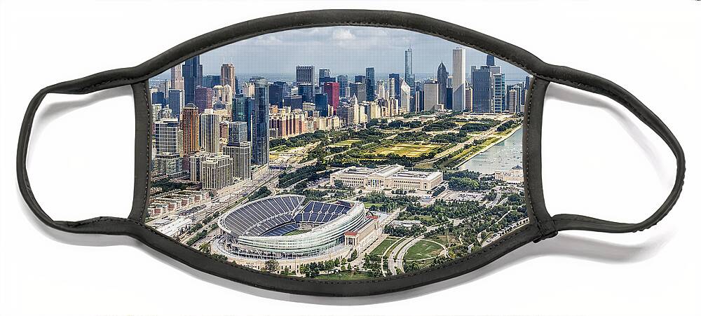 3scape Face Mask featuring the photograph Soldier Field and Chicago Skyline by Adam Romanowicz