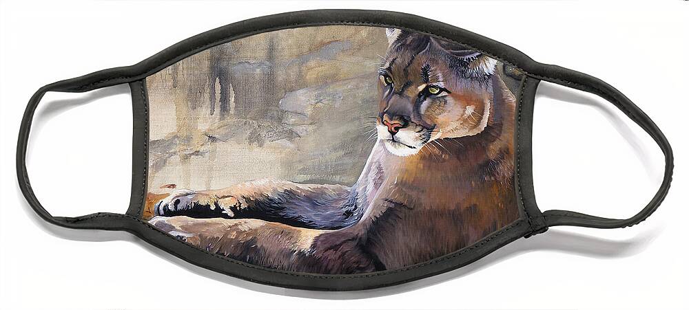 Cougar Face Mask featuring the painting Sovereign by J W Baker