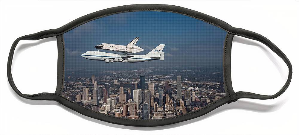 Space Shuttle Face Mask featuring the photograph Space Shuttle Endeavour Over Houston Texas by Movie Poster Prints