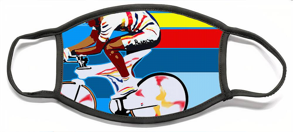 Miguel Indurain Face Mask featuring the digital art spanish cycling athlete illustration print Miguel Indurain by Sassan Filsoof