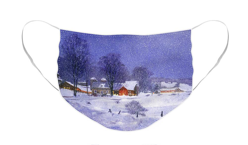 Spencer Face Mask featuring the painting Spencer Hollow Snowfall by Candace Lovely