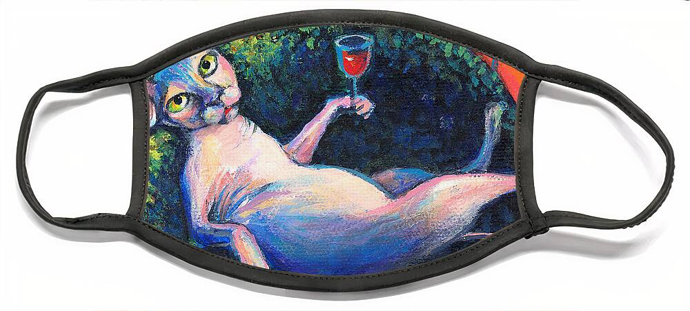 Sphynx Cat Face Mask featuring the painting Sphynx cat relaxing by Svetlana Novikova