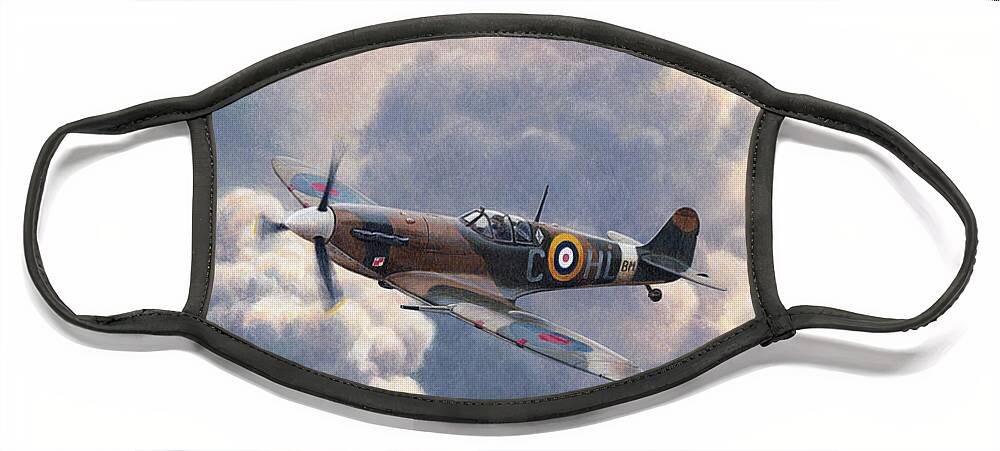 Adult Face Mask featuring the photograph Spitfire Plane Flying In Storm Cloud by Ikon Ikon Images