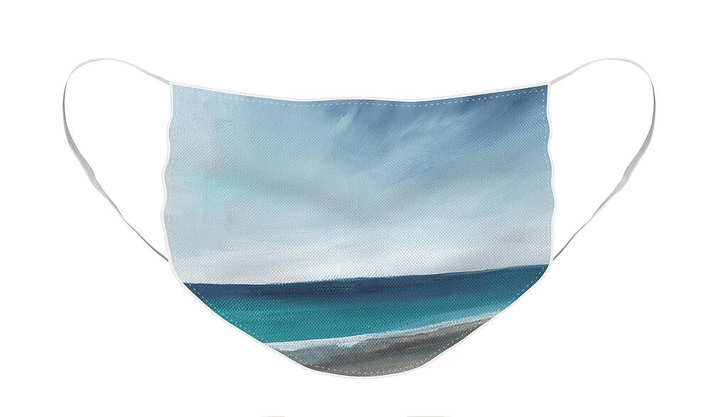 Beach Face Mask featuring the painting Spring Beach- contemporary abstract landscape by Linda Woods