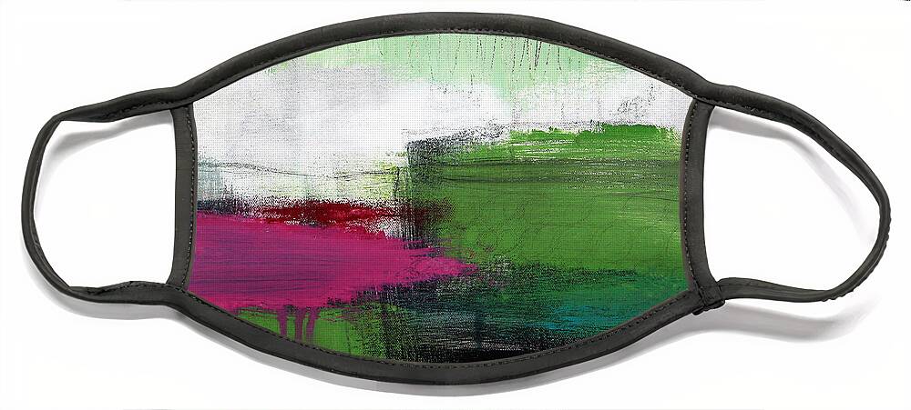 Green Abstract Painting Face Mask featuring the painting Spring Became Summer- Abstract Painting by Linda Woods