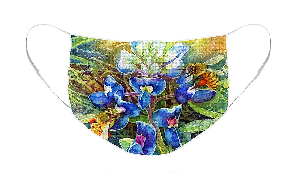 Bluebonnet Face Mask featuring the painting Spring Breeze by Hailey E Herrera