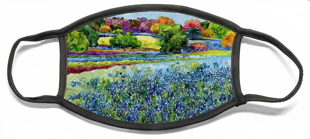 Bluebonnet Face Mask featuring the painting Spring Impressions by Hailey E Herrera