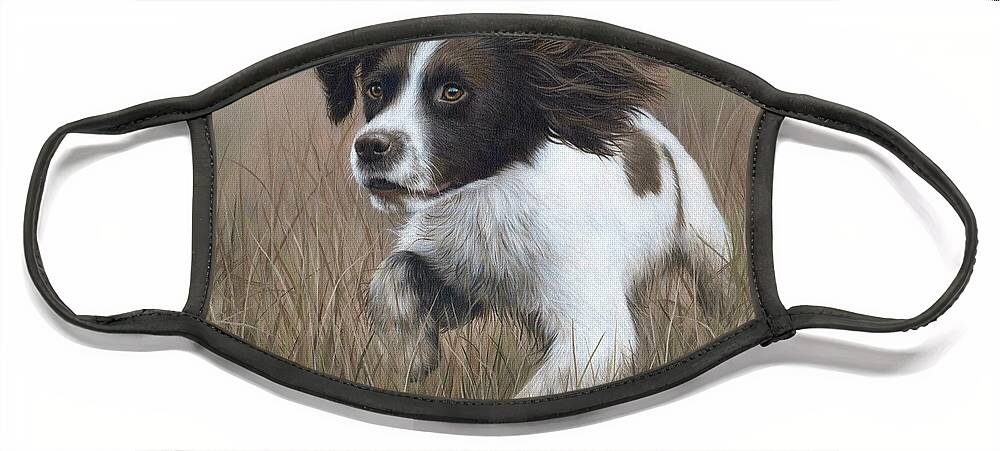 Springer Spaniel Face Mask featuring the painting Springer Spaniel Painting by Rachel Stribbling