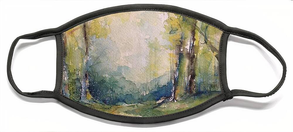 Spring Face Mask featuring the painting Springtime on the Country Road by Robin Miller-Bookhout