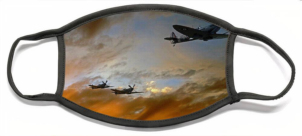 Supermarine Spitfire Face Mask featuring the digital art Squadron Scramble by Airpower Art