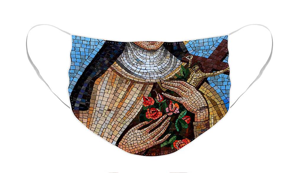 Mosaic Face Mask featuring the photograph St. Theresa Mosaic by Andrew Fare