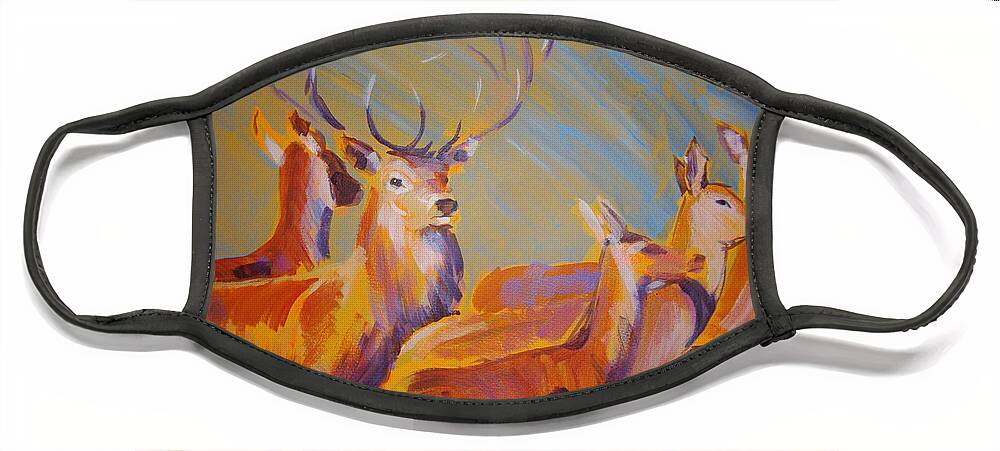 Deer Face Mask featuring the painting Stag and Deer Painting by Mike Jory