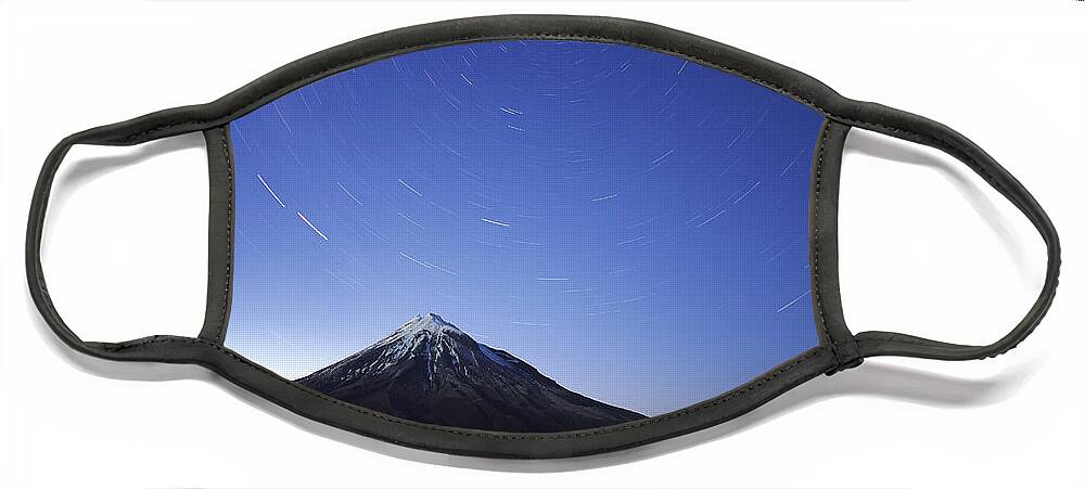 Feb0514 Face Mask featuring the photograph Star Trails Over Mt Taranaki New Zealand by Harley Betts