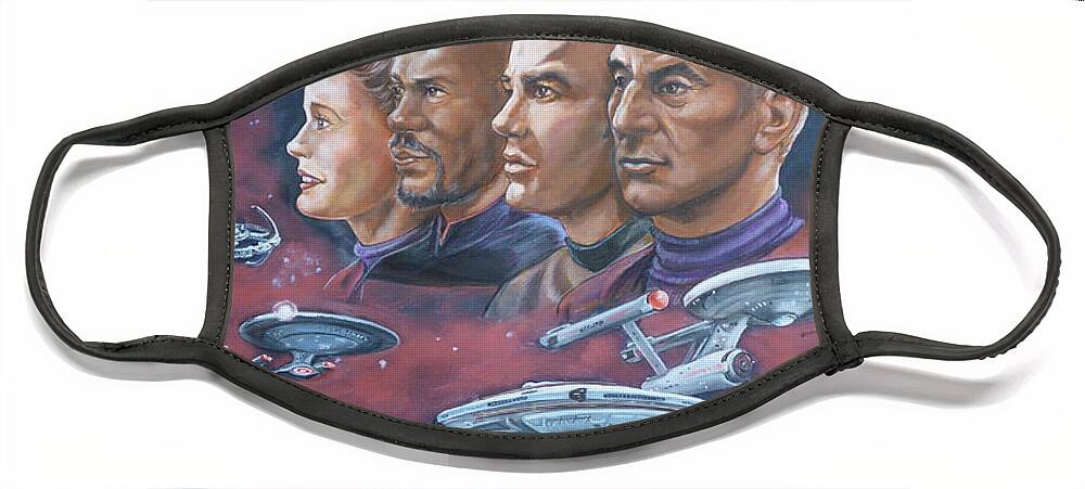 Star Trek Face Mask featuring the painting Star Trek tribute Captains by Bryan Bustard