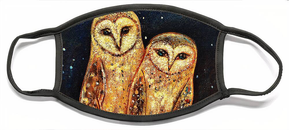 Owl Face Mask featuring the painting Starlight Owls by Shijun Munns