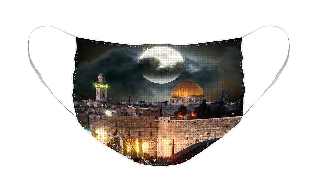 Western Wall Face Mask featuring the photograph Full Moon Israel #1 by Doc Braham
