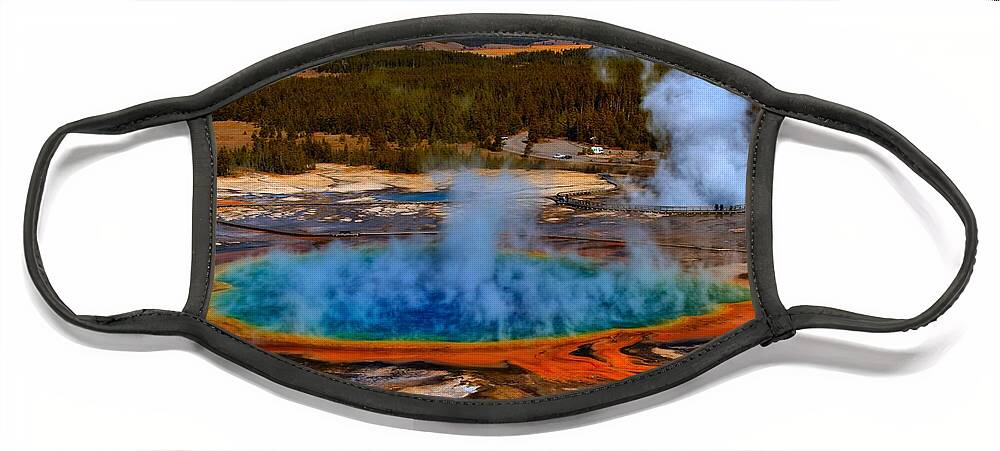 Grand Prismatic Spring Face Mask featuring the photograph Steaming Rainbow by Adam Jewell