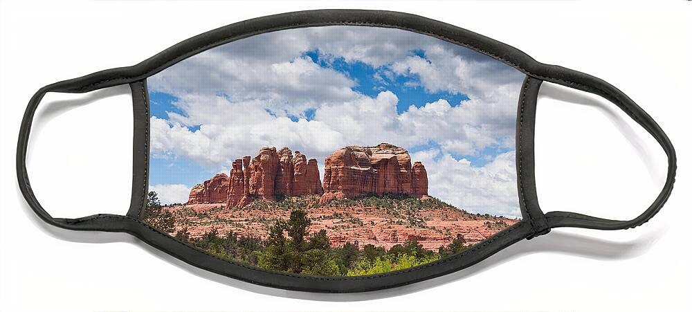 Arizona Face Mask featuring the photograph Storm Clouds Over Cathedral Rocks by Jeff Goulden