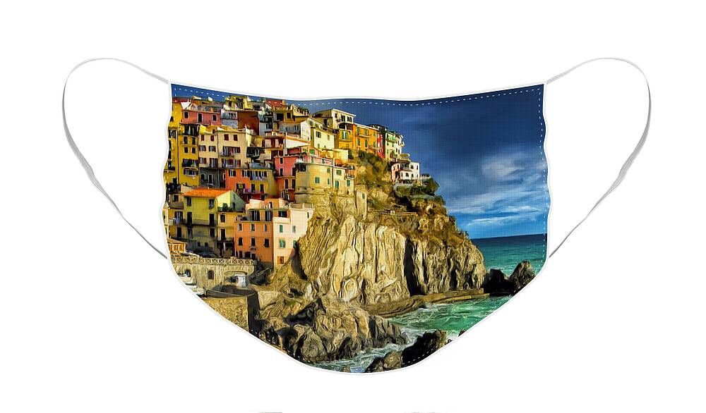 Stormy Face Mask featuring the painting Stormy Day in Manarola - Cinque Terre by Dominic Piperata