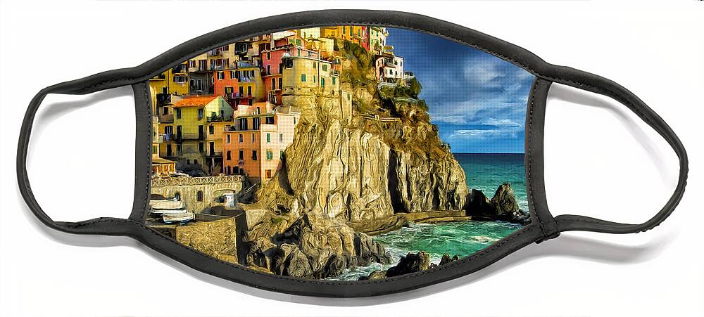 Stormy Face Mask featuring the painting Stormy Day in Manarola - Cinque Terre by Dominic Piperata