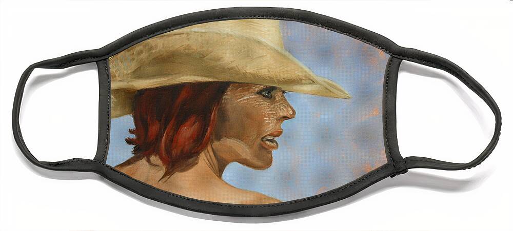 Oil Painting Portrait Western Straw Hat Pretty Girl Face Mask featuring the painting Straw Hat by Todd Cooper