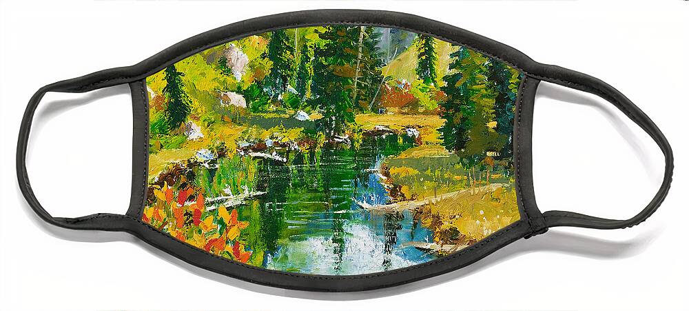 Strawberry Reservoir Face Mask featuring the painting Strawberry Reservoir by Walt Brodis