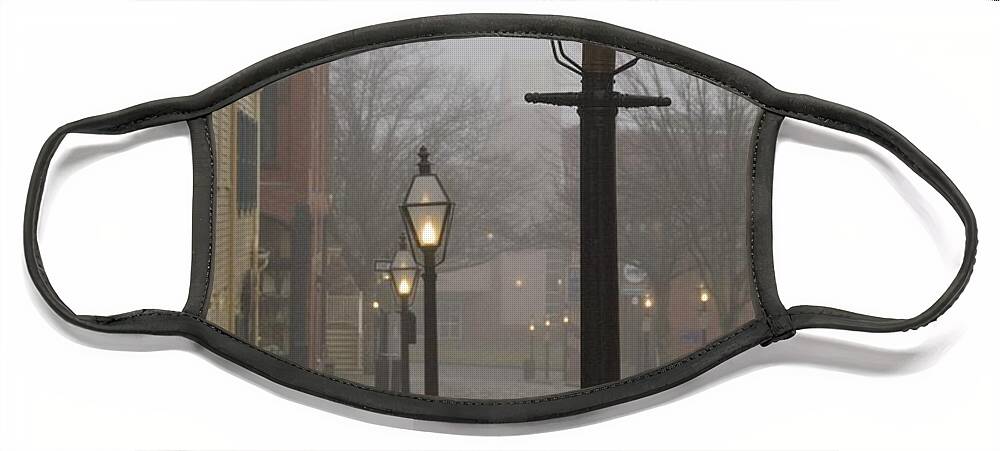 New Bedford Face Mask featuring the photograph Street lamps on Johnny Cake Hill by Nautical Chartworks