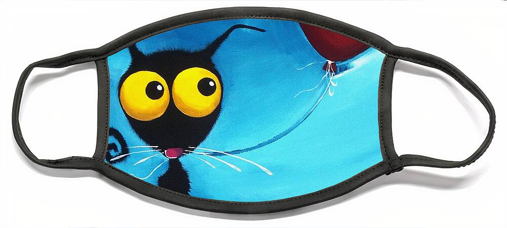 Stressie Face Mask featuring the painting Stressie Cat and her love balloon by Lucia Stewart