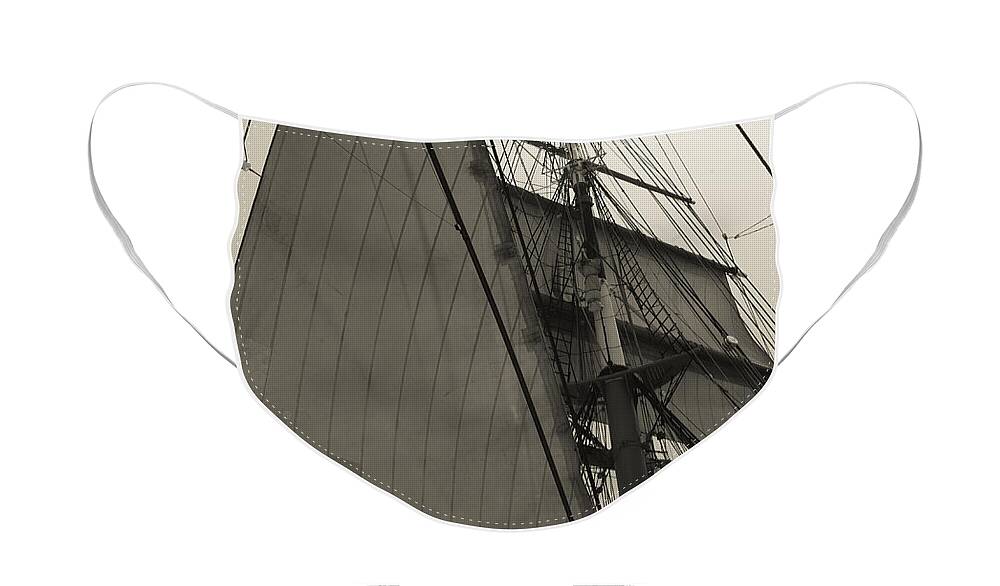 Sail Face Mask featuring the photograph Suare and Triangle Black and White Sepia by Scott Campbell