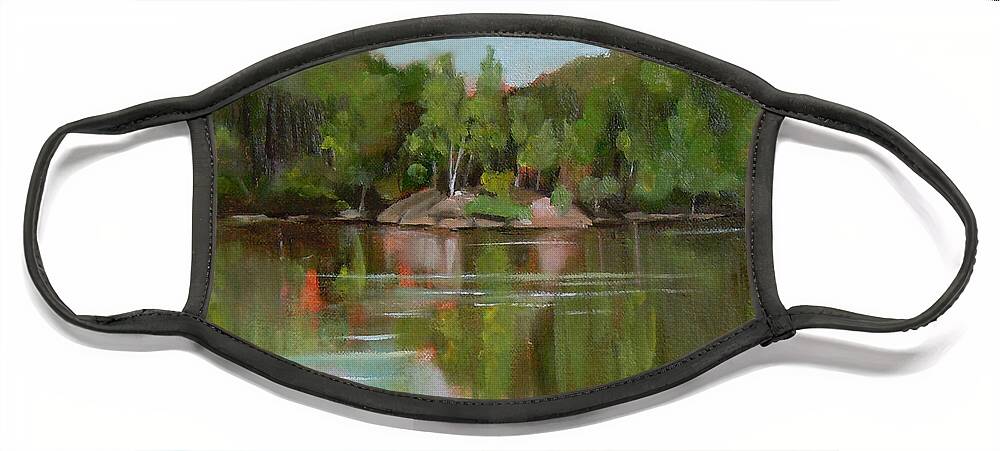 Mirror Lake Face Mask featuring the painting Summer at Mirror Lake by Nancy Griswold